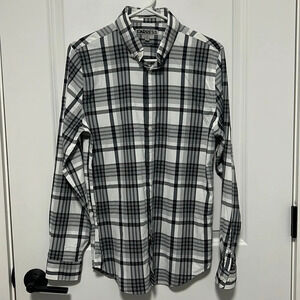 Express Fitted Black and white Plaid Button Down Dress Shirt size Small 14-14.5